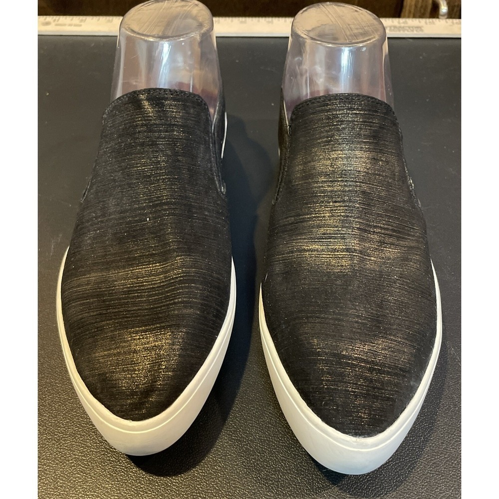 Mark Nason Womens 8 Slip On Sneakers Black Metallic Leather Pointed Toe Preppy